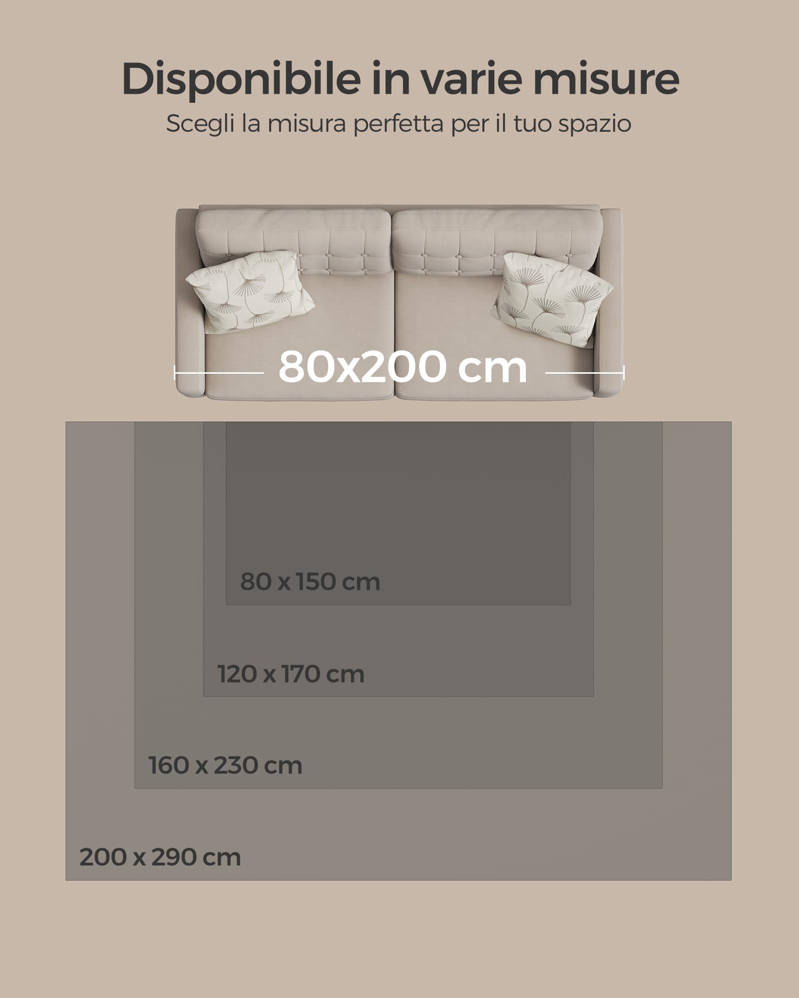 SONGMICS Tappeto per Soggiorno, Tappeto 200 x 290 cm, Tappeto Salotto Antiscivolo, per Soggiorno Camera da Letto Cameretta, Lavabile in Lavatrice, Moderno, Grigio Tortora TAR014G01
