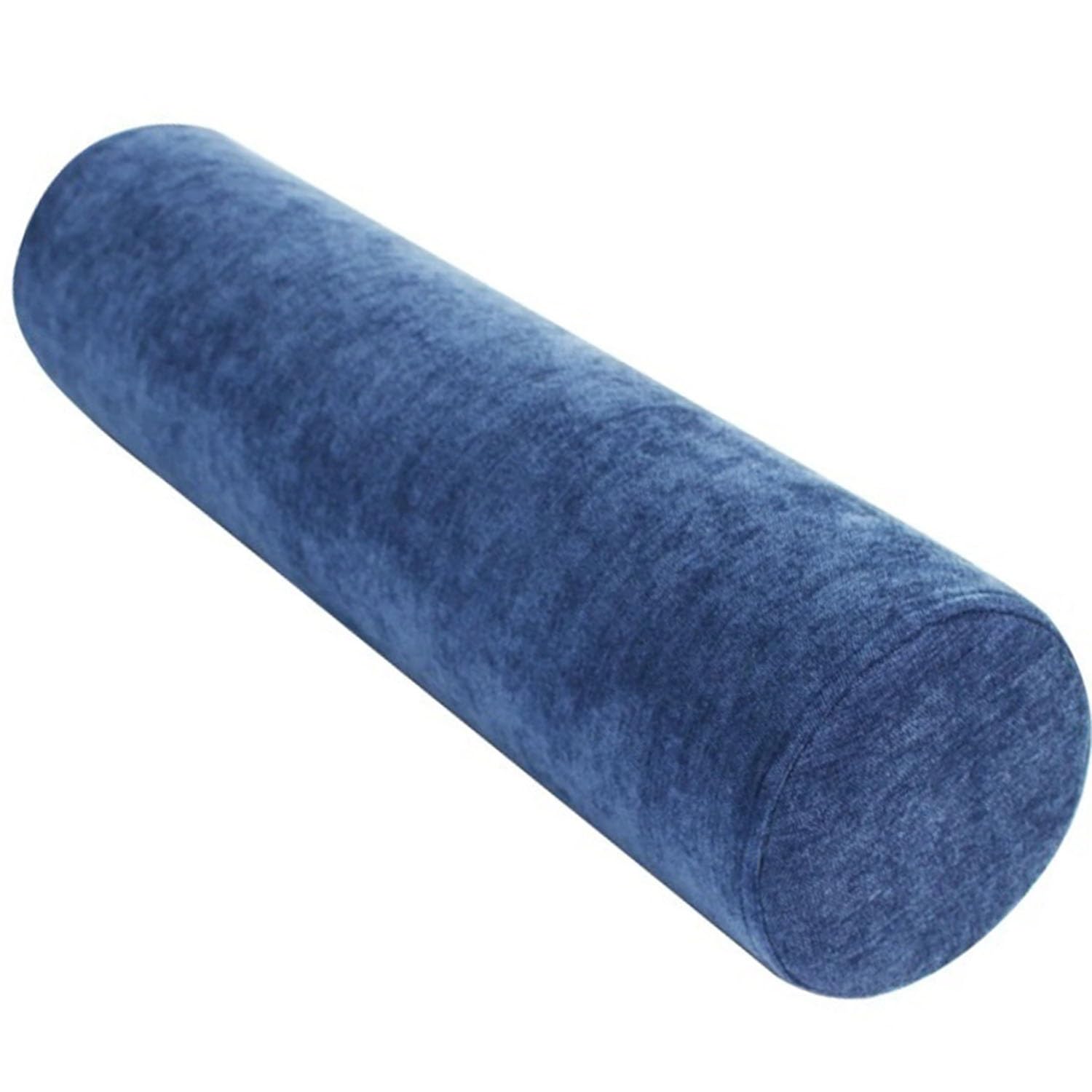 JORTUIO Round Neck Cylindrical Bolster Pillow Cushion,Cervical Pillows Neck Roll Memory Foam Pillow,Comfortable Chenille Covers Removable for Bed, Legs，Back(Navy Blue,20cmx70cm)