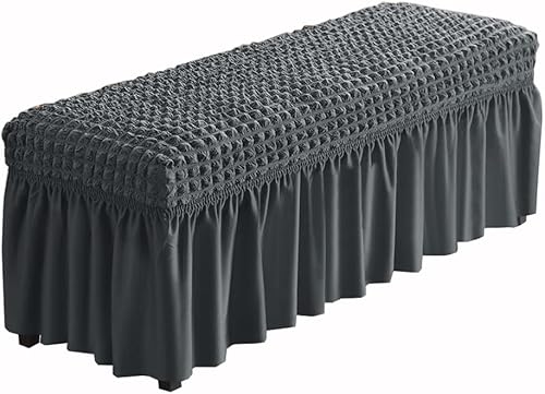 Vista 20 de XMNTG Fundas de banco elásticas para comedor, funda de banco de sirsaca con falda, estilo campestre, extraíble, lavable, tapizada, funda protectora