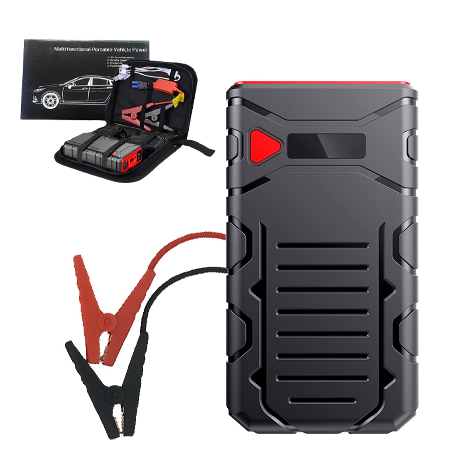 Démarreur de Batterie pour Voiture Booster Power Car Jump Starter Chargeur sans Fil Portable 2200A 30000mAh Adaptateur Secteur avec Flash LED