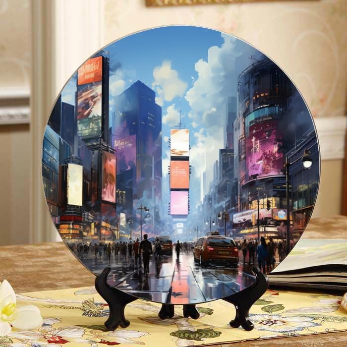 City Landscape 10-inch Ceramic Plate for Wall Display or Tabletop, with Stand & Hook DP-691052724