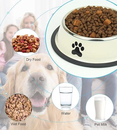 Miniatura 5 de Cuencos de acero inoxidable para perros, comida y agua, antideslizantes, apilables, para perros pequeños, medianos y grandes (paquete de 2)