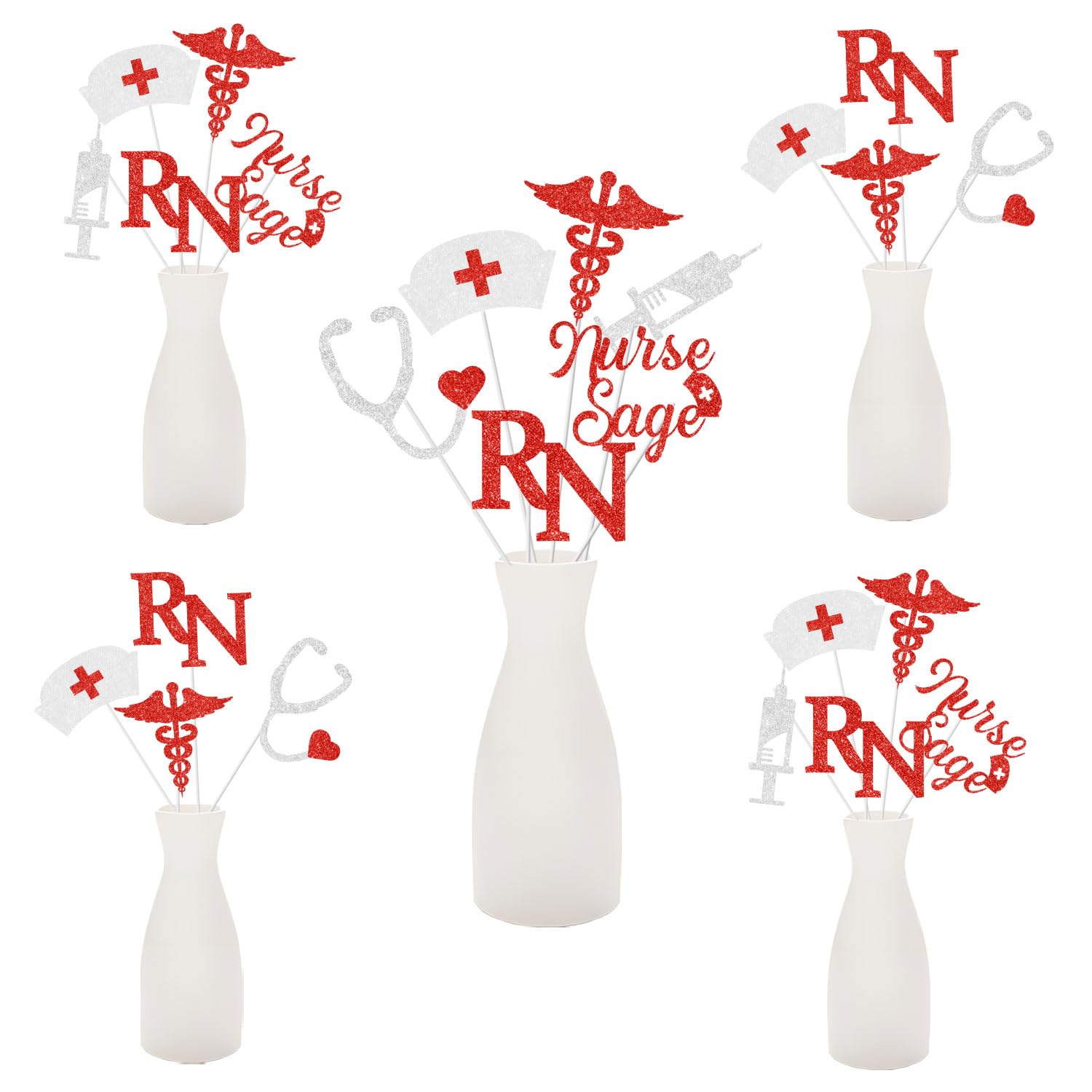 2026 Nurse Graduation Centerpiece Sticks - 24Pcs Nurse Theme Table Sign Red Silver 2026 Graduation Table Decorations Class of 2026 Graduation Party Centerpieces for Tables