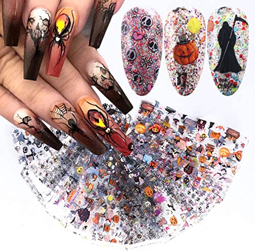40 Sheets Nail Foil Transfer Sticker Decals With Halloween Christmas Thanksgiving Design Nail Foils Nail Art Supplies Maple Leaf Pumpkin Bat Snowflake Snowman Nail Art Foil Decals Acrylic Nails Supply #TOP4