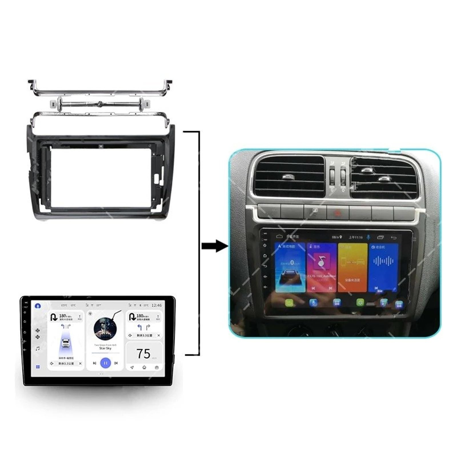 Mascherina Autoradio Cornice Stereo 9 Pollici Car Stereo Audio Fascia Telaio Pannello Dvd Lunetta Installazione Trim Kit per VW per Polo 2011 2012 2013 2014 2015 2016