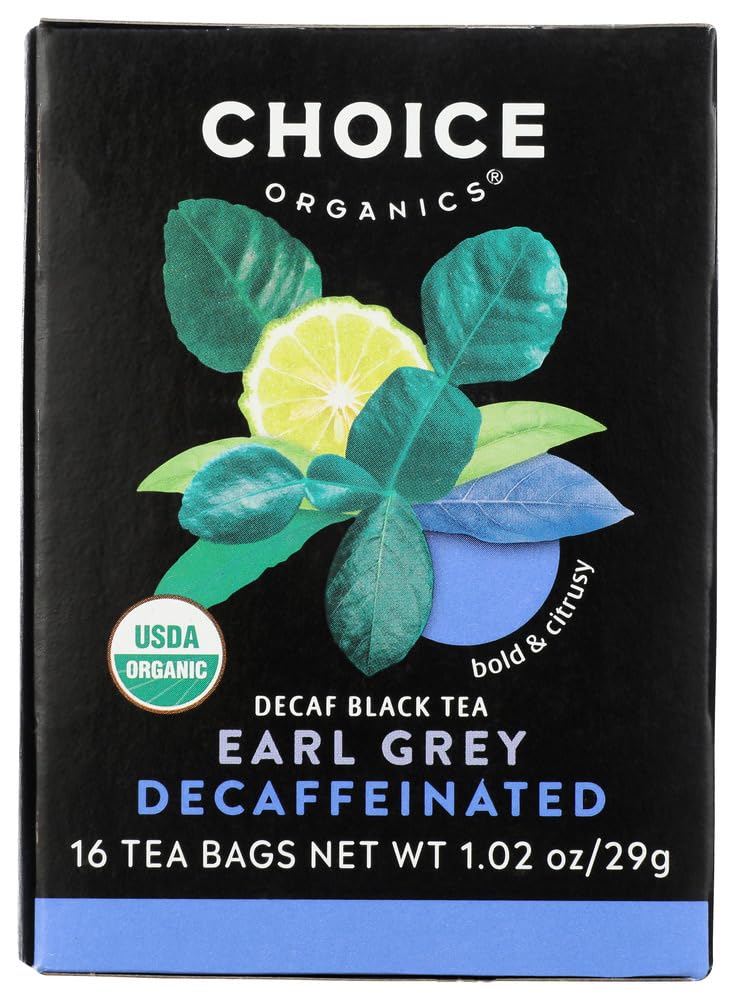 Choice Organic Teas Decaffeinated Earl Grey Tea - 16 Tea Bags - Case of 6 - 95%+ Organic -