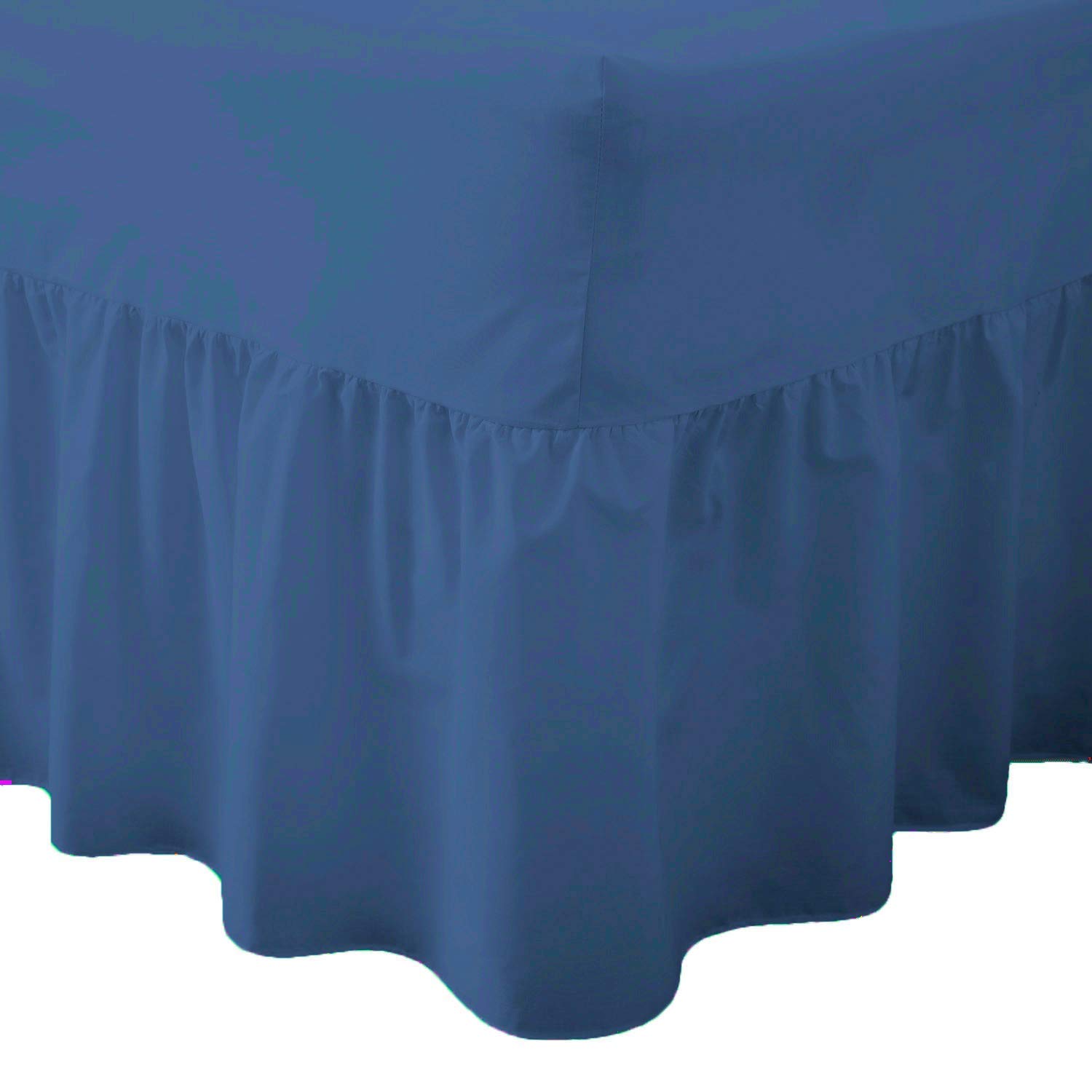 R&Z Mid Blue Luxury Plain Polycotton Percale Valance Fitted Sheet Or Pillow Pair Cases (, King)