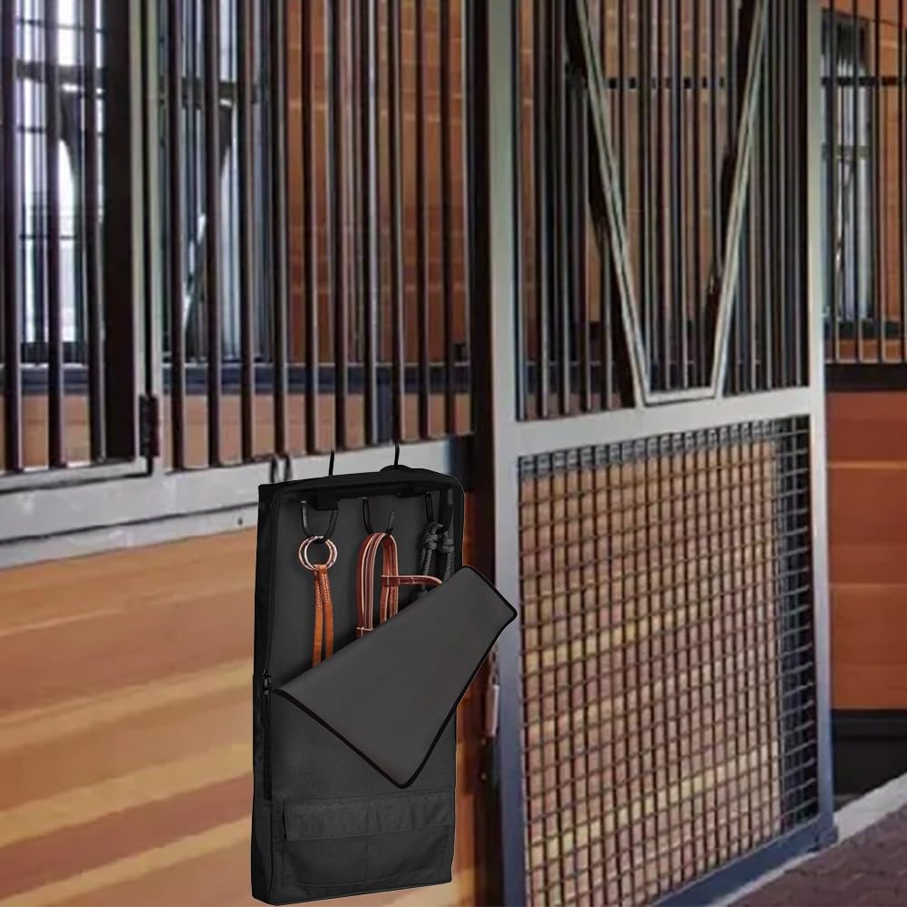 Bolsa de almacenamiento multiusos para arnés para bridas y riendas, gran capacidad, 16 x 3.5 x 30 pulgadas, tela Oxford 1680D resistente con asas, color negro