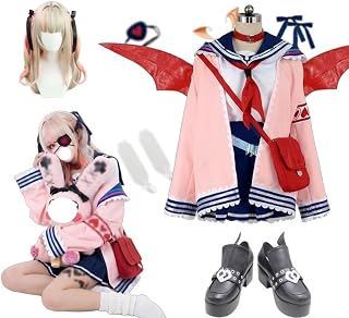 ｢LemonCOS｣ 魔界ノりりむ コスプレ 眼帯＋翼＋靴下＋耳付き【 ウィッグ 靴追加可能 】 セーラー服 全アクセサリー付き バーチャル
