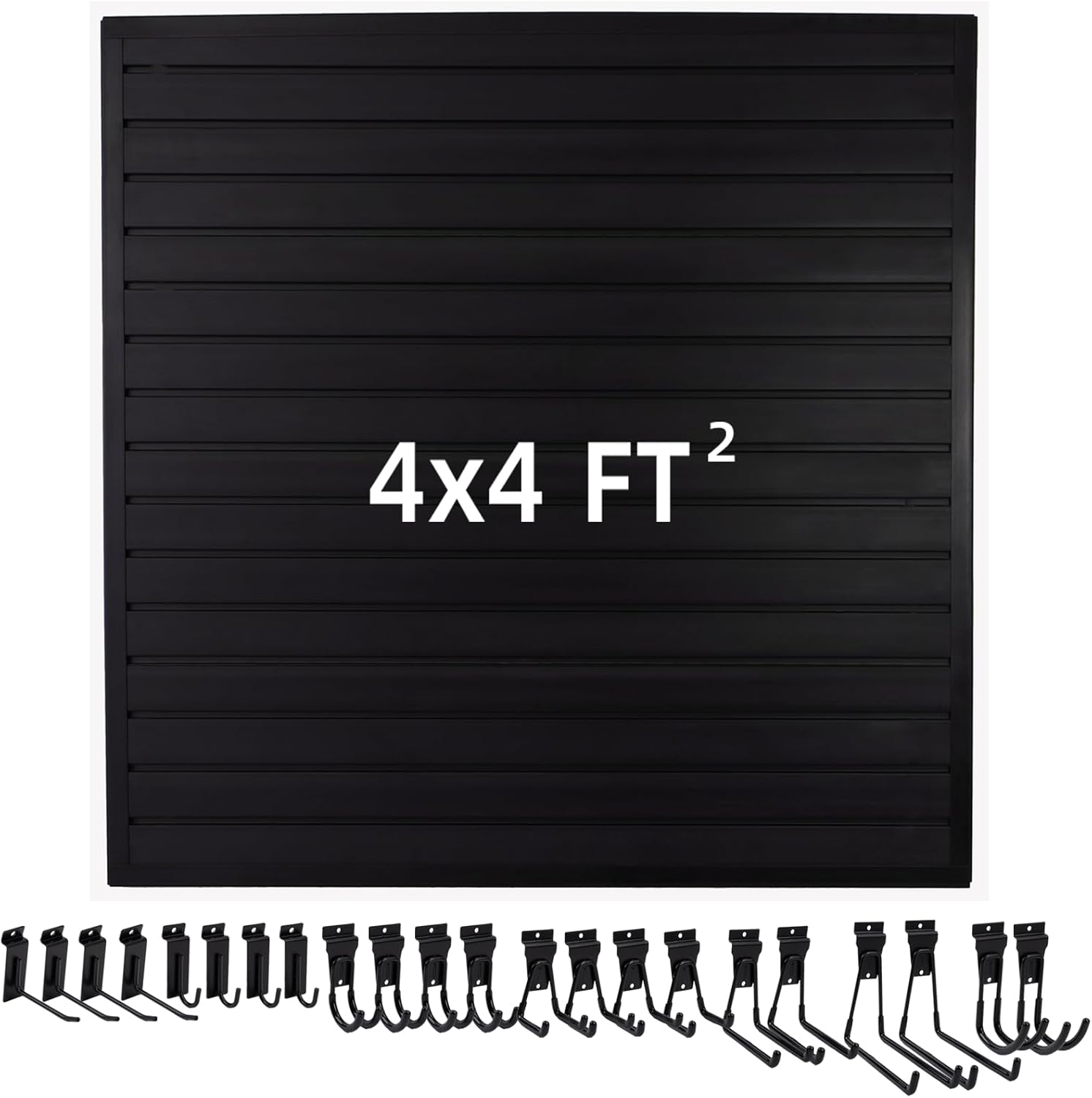 Slat Wall Paneling 4'x4' with 22 Heavy Duty Garage Hooks, Slatwall Panel PVC Wall Panel Black Slatwall Panels with Slatwall Hanging Hook