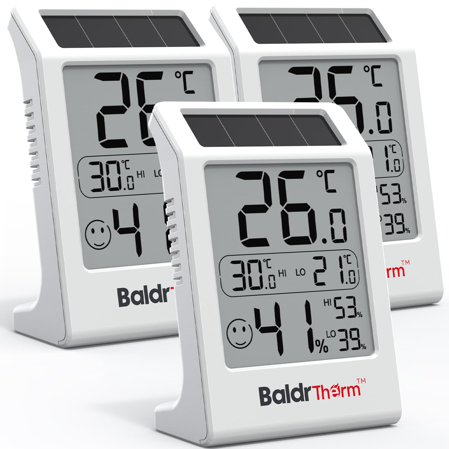 BaldrTherm Misuratore di umidità per stanza, igrometro a energia solare, sensore di temperatura digitale per interni, 8,1 cm, misuratore di umidità per stanze dei bambini, casa, ufficio, confezione da