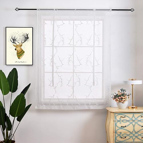 Miniatura 4 de SIMPVALE 1 panel de cortina romana semitransparente con dobladillo para barra, cortinas bordadas con hojas superiores para ventana, para cocina,