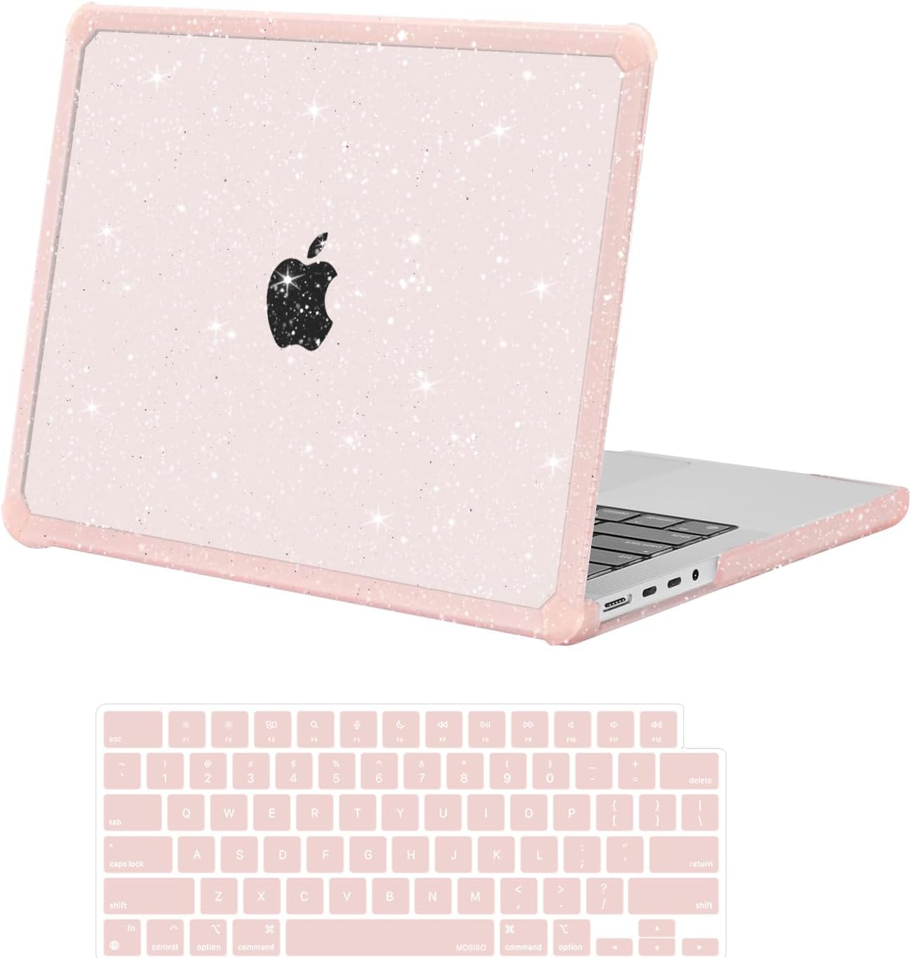 MOSISO Compatible with MacBook Pro 14 inch Case 2025-2021 M5 M4 M3 M2 M1 A3434 A3112 A3185 A3401 A2918 A2992 A2779 A2442, Heavy Duty Glitter Hard Shell with TPU Bumper&Keyboard Cover, Pink