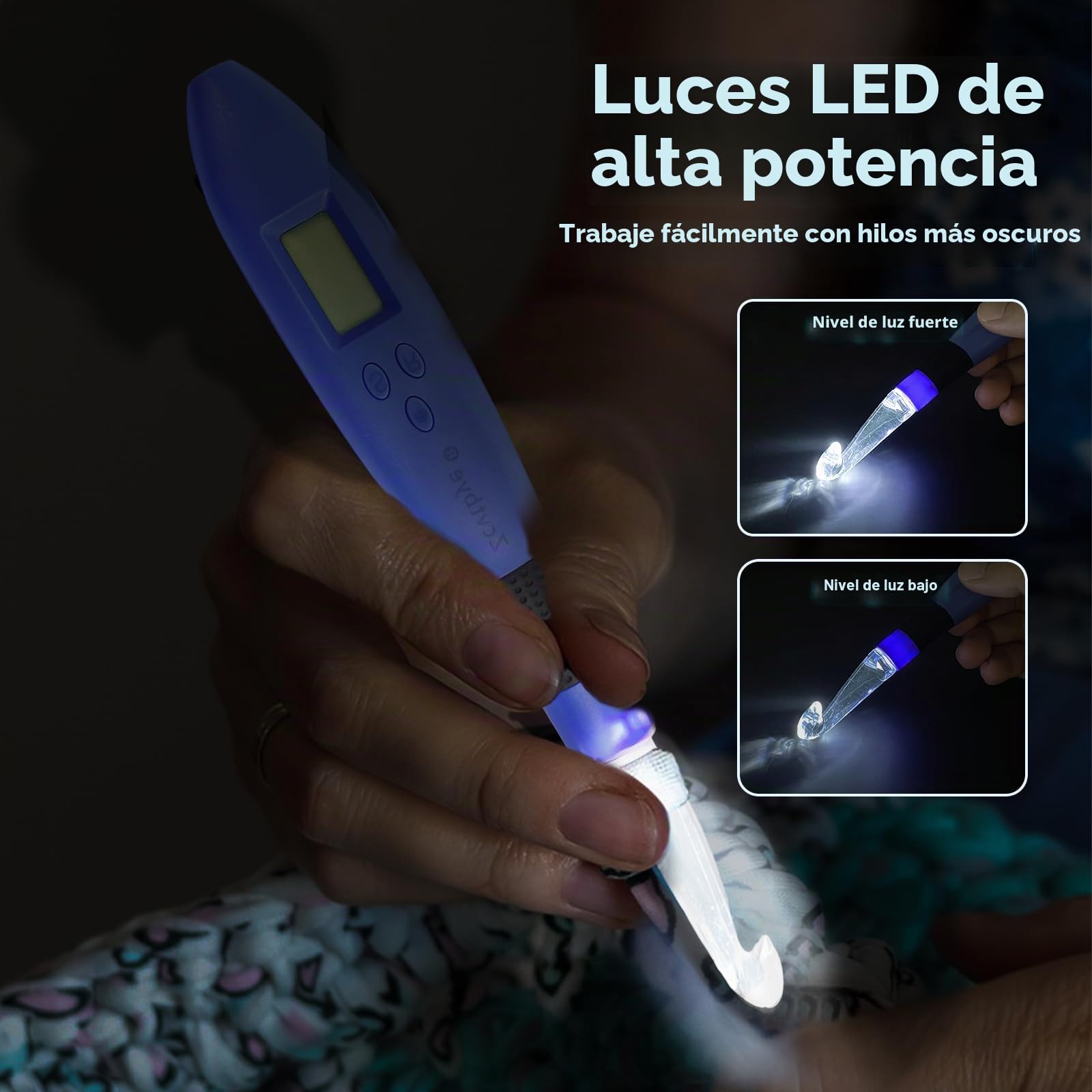 Transplant Juego de agujas de ganchillo LED 22 en 1 con contador de 22 tamaños (2,0-14,0 mm), plástico morado, con bolsa de almacenamiento
