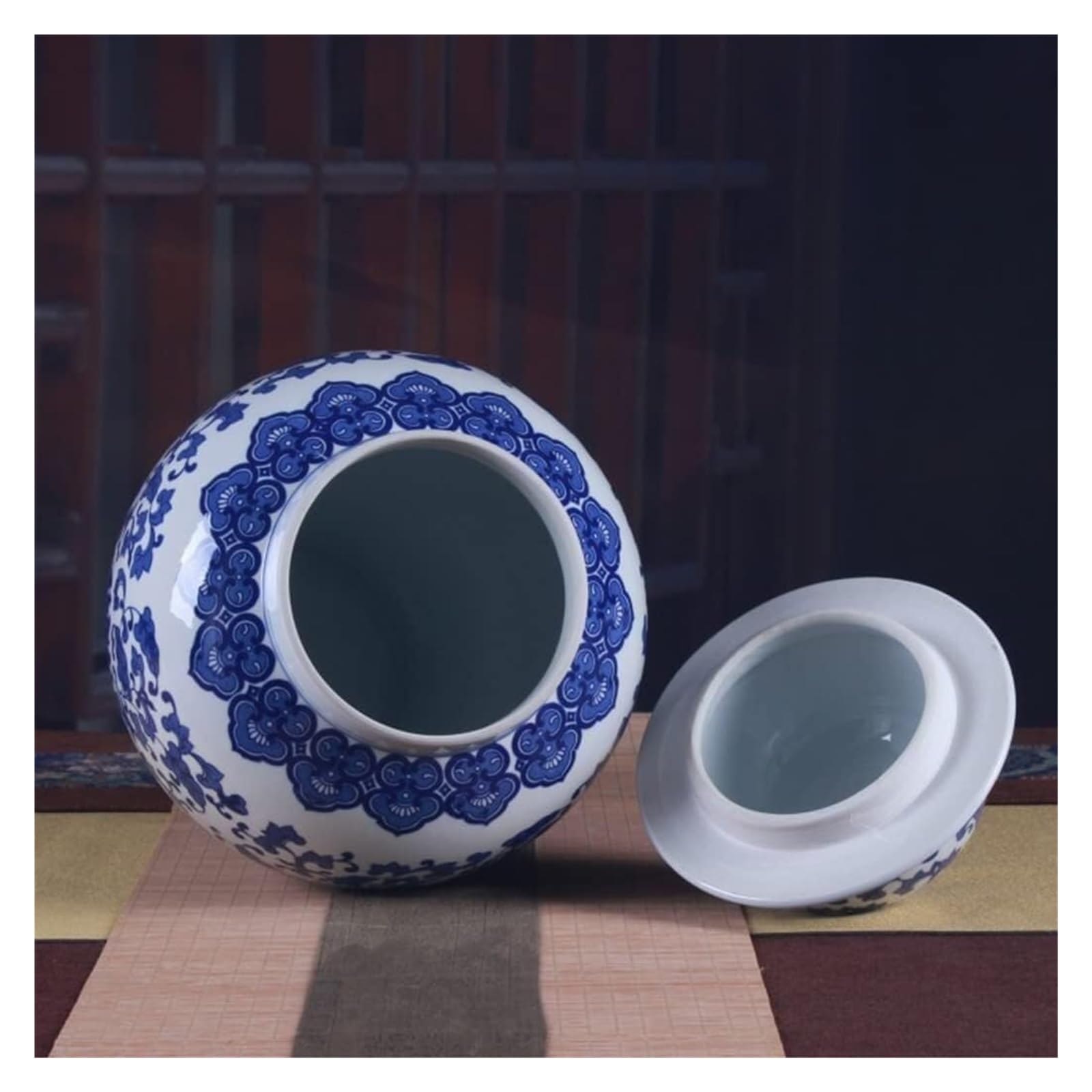 Wazon ceramiczny, niebieskie i białe słoiki na imbir z pokrywką, do dekoracji, antyczne wazony na suszone kwiaty, dekoracja stołu (23 * 42 cm) (Szary wilk 23 * 42 cm)