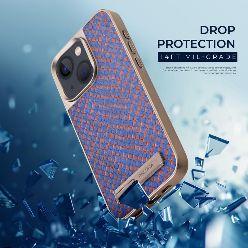 Image of PULOKA for iPhone 14 Case, Back Cover with Kickstand & Metal Camera Ring & 360 Military-Grade Protection, | Ultra Hybrid Slim Case (Blue, iPhone 14)
