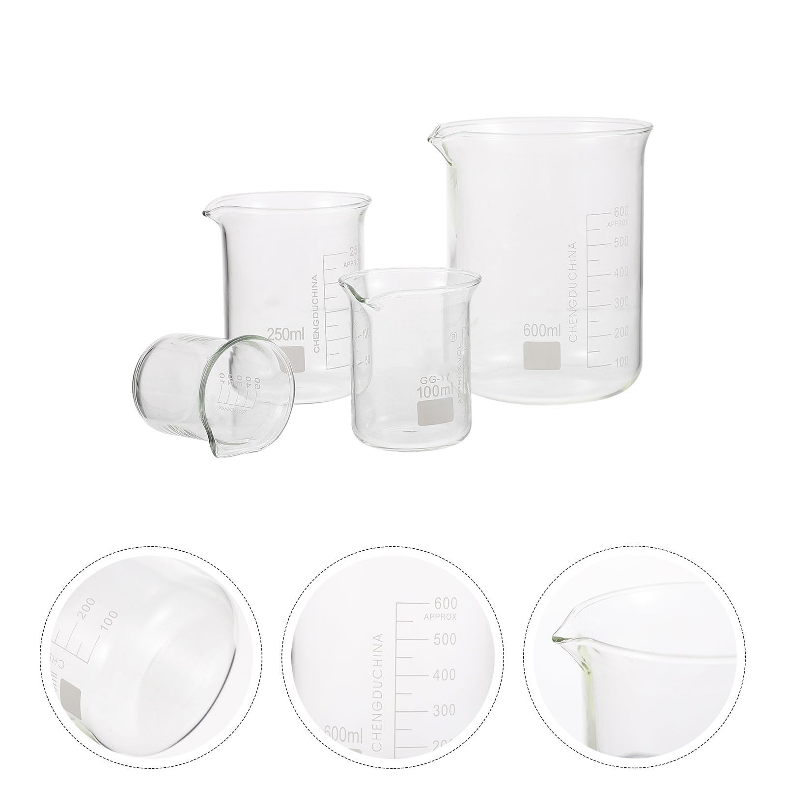 Lot de 4 Tasses à Mesurer en Verre Résistant Haute Température avec Graduation Précise pour Usage Ménager et Pâtisserie, Outils de Mesure Fiables et Solide