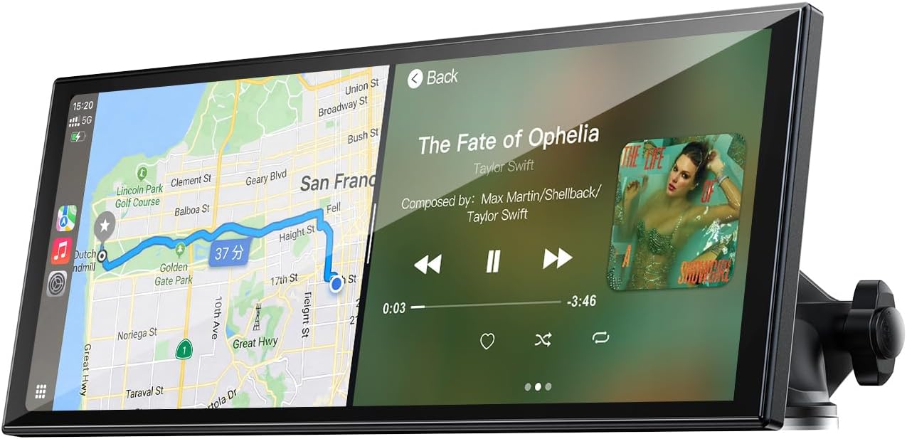 LAMTTO 9.26" Wireless CarPlay Screen for Car - Apple CarPlay & Android Auto Touchscreen, 1600x600 HD IPS Display, Plug & Play, OTA Updates, Waterproof Backup Camera & Screen Mirroring