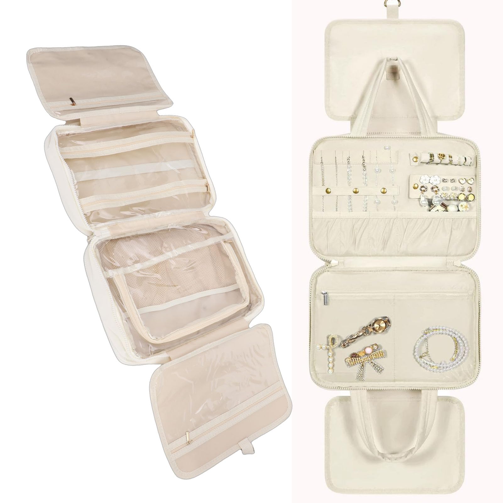 Borsa da Toilette da Viaggio, Borsa da Viaggio Sospesa, Borse per Cosmetici | Grande Capacità, Gancio con Rotazione a 360 Gradi, Organizer Pieghevole per Borsa per Trucco Portatile