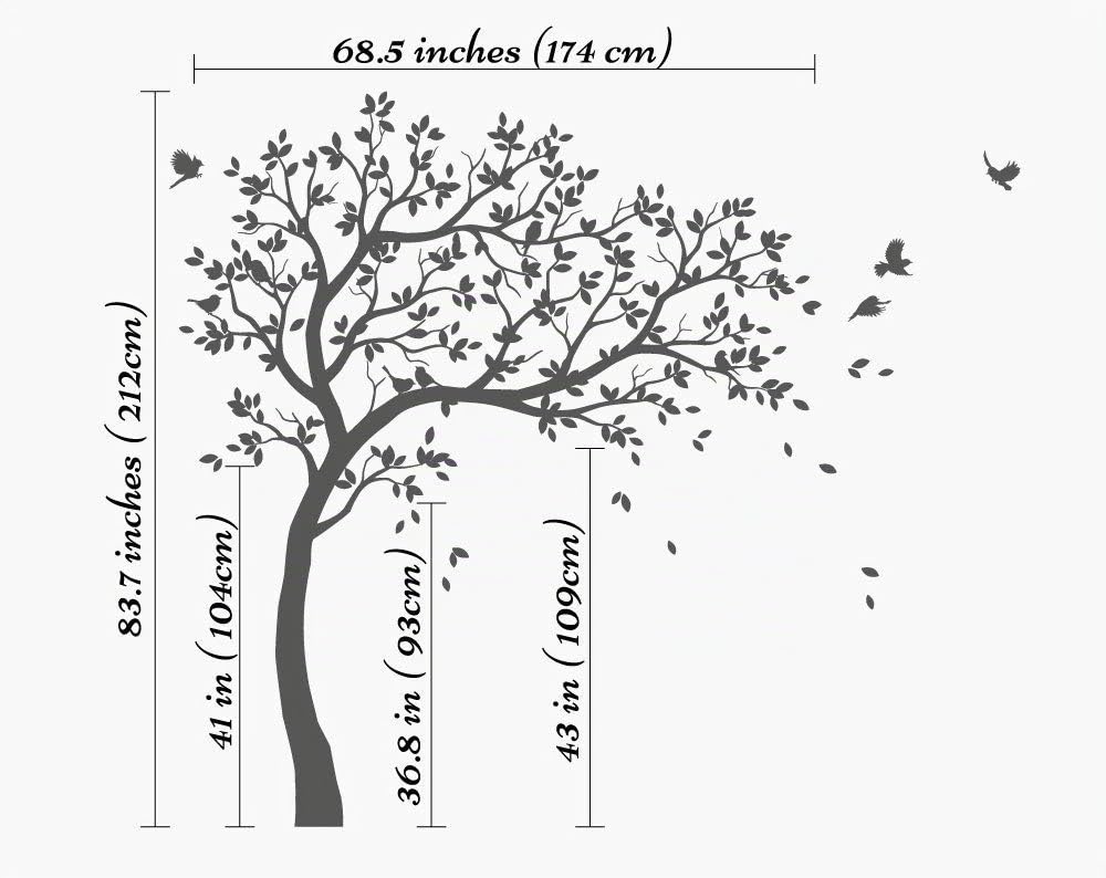Sticker de árbol grande para pared con pájaros, ideal para guardería o habitación infantil, vinilo autoadhesivo artístico KW032 (Marrón, verde tilo, turquesa, Ramas a la derecha)