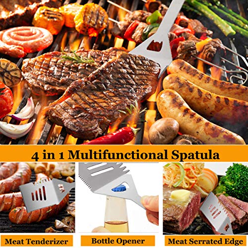 MUJUZE Grillbesteck Set,Grillzubehör Männer Geschenk,Grillset für Männer Papa Geschenk,Grill Zubehör Set aus Edelstahl im Koffer,BBQ Gasgrill zubehör für Garten und Camping(BBQ Set mit Grillschürze)
