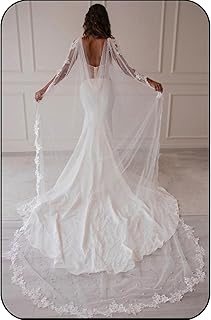 Lace Bridal Cape Pearl Wedding Capes Veil Cathedral Bridal Shawl,Long Tu...