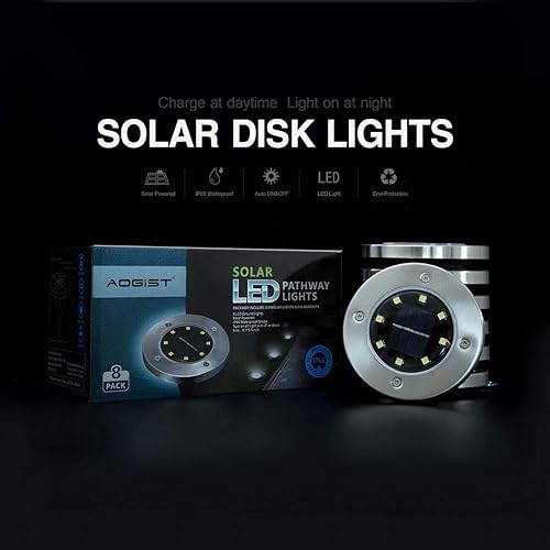 Miniatura 7 de Aogist Luces solares para suelo, 8 luces LED de disco de jardín en el suelo, iluminación de paisaje al aire libre para césped, patio, camino,