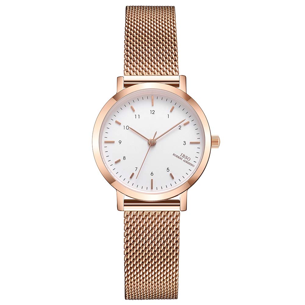 IBSO BOERNI AIBISINO Women Stainless Steel Band Watches Ladies Quartz Wristwatches Waterproof Mesh Bracelet Watch Relogio Feminino (3639 Rose Gold)