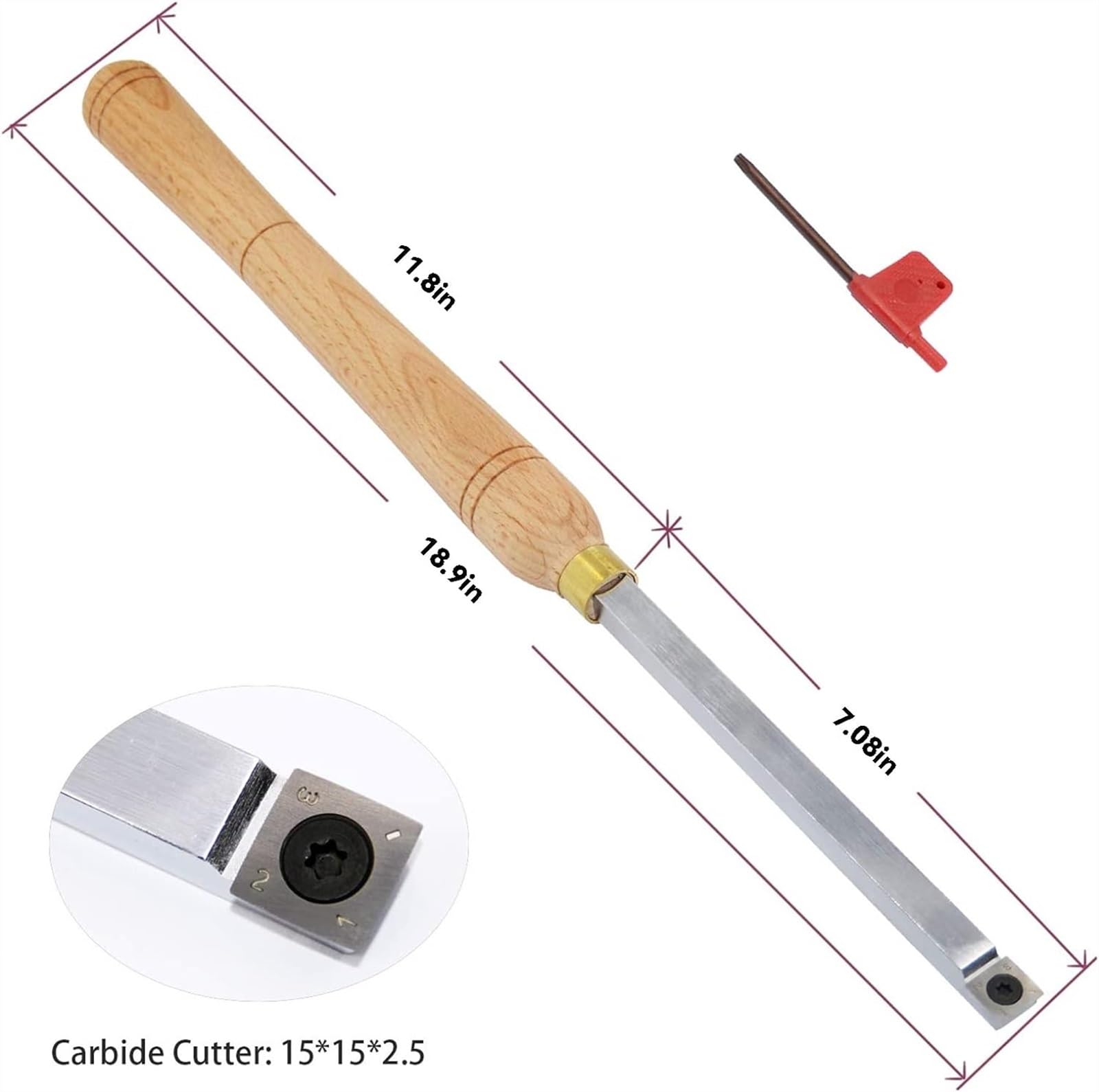 Utensili per tornitura per Legno Scalpello per tornio con Punta in carburo più Ruvida 18 Pollici a grandezza Naturale con Inserto Quadrato in carburo 15X15x2,5 mm con Raggio e Una Vite per hobbisti
