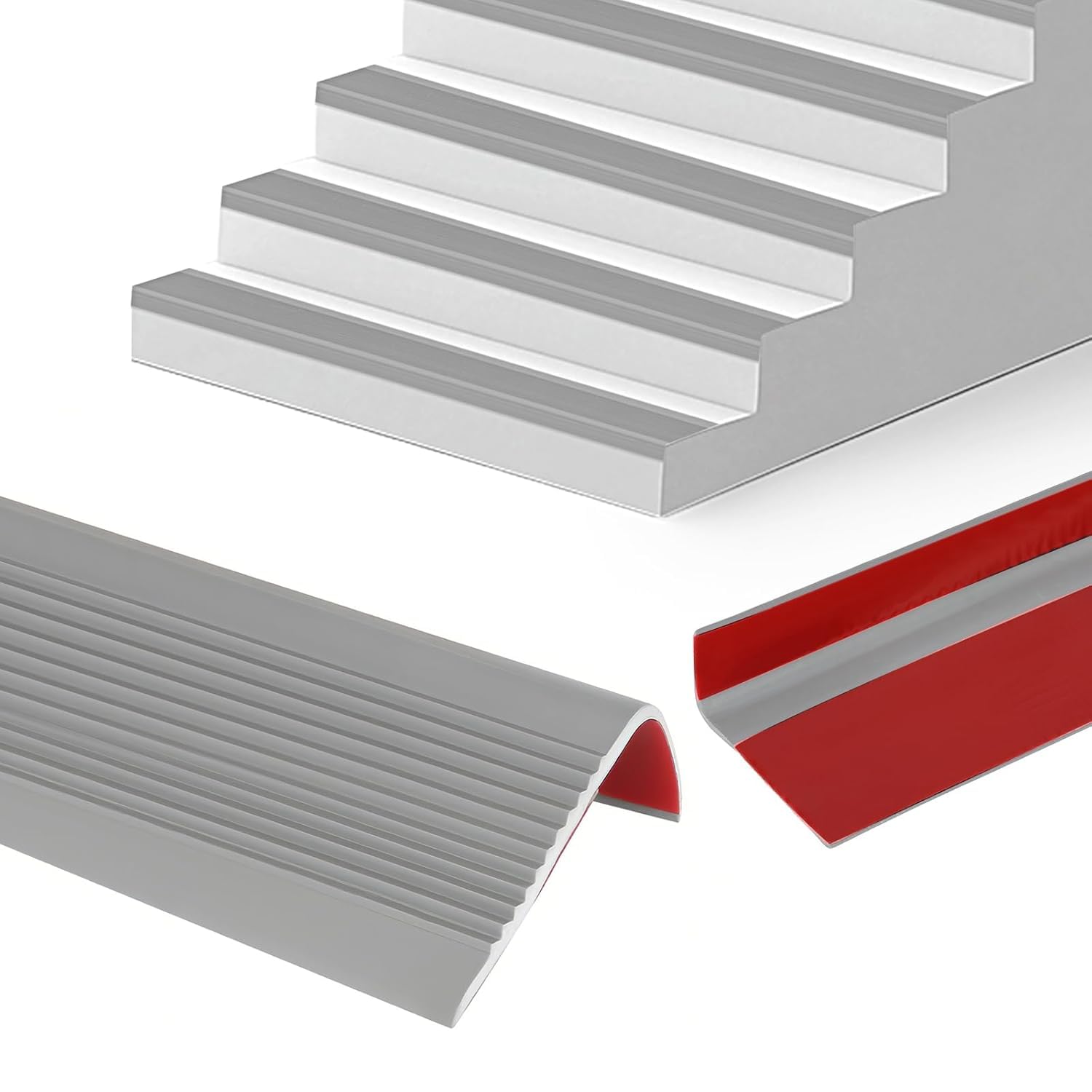 FOELANNE Self Adhesive Rubber Angle Edging, Vinyl Stair Nose Rubber Edge or Adhesive Multicolor Multiple Lengths Indoor Outdoor(Grey,1m)