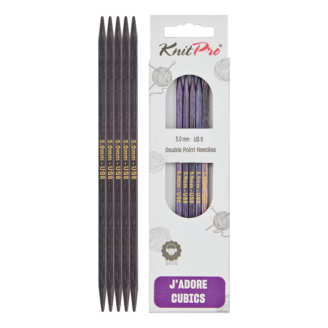 KnitPro J’Adore Cubics Double Pointed Needles 6" (15cm), Lavender, 5.00mm