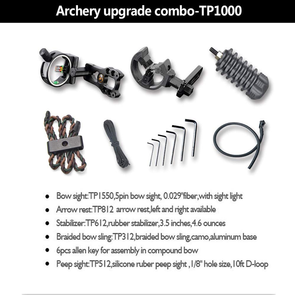 SHARROW Set di Accessori per Arco Compound con Mirino a 5 Pin, Riposo Freccia, Stabilizzatore, Peep Sight, Bow Sling, Corda D-Loop