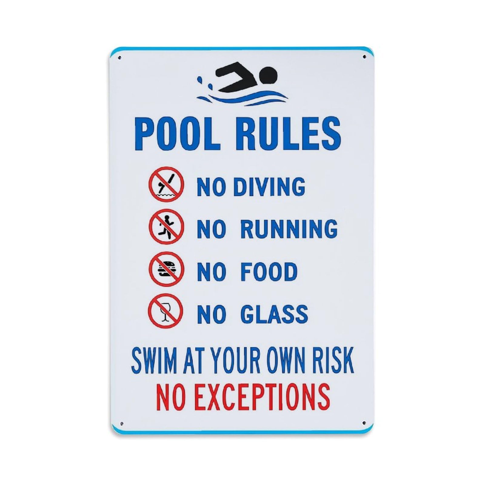 Pool Rules Sign With Icons Retro Metal Tin Sign, Vintage Decor Art Poster for Bar, Home, Man Cave, Kitchen, Laundry Room Gift 8x12Inch