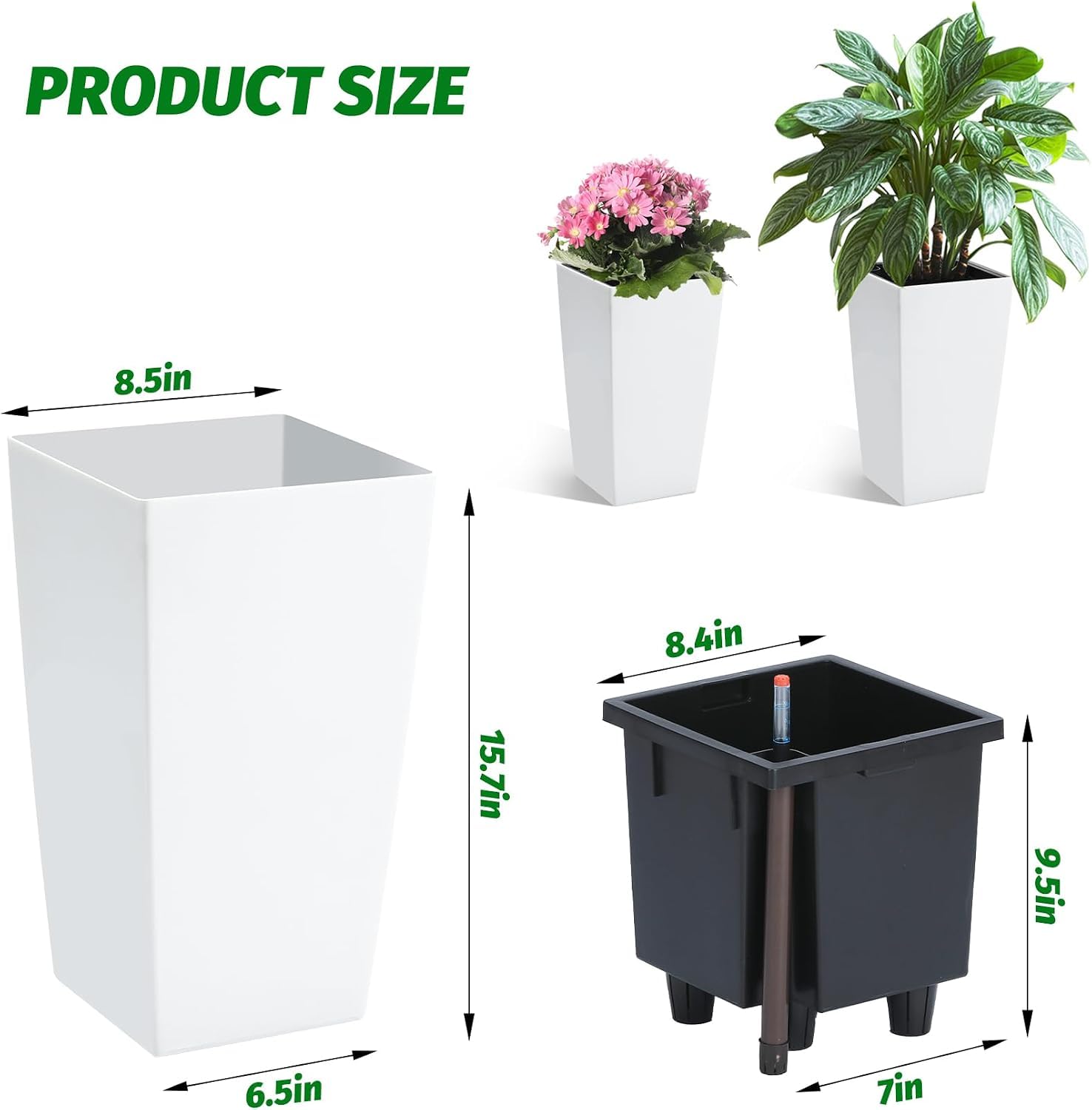 Lot de 2 pots de fleurs - Hauteur : 41 cm - Système d'arrosage