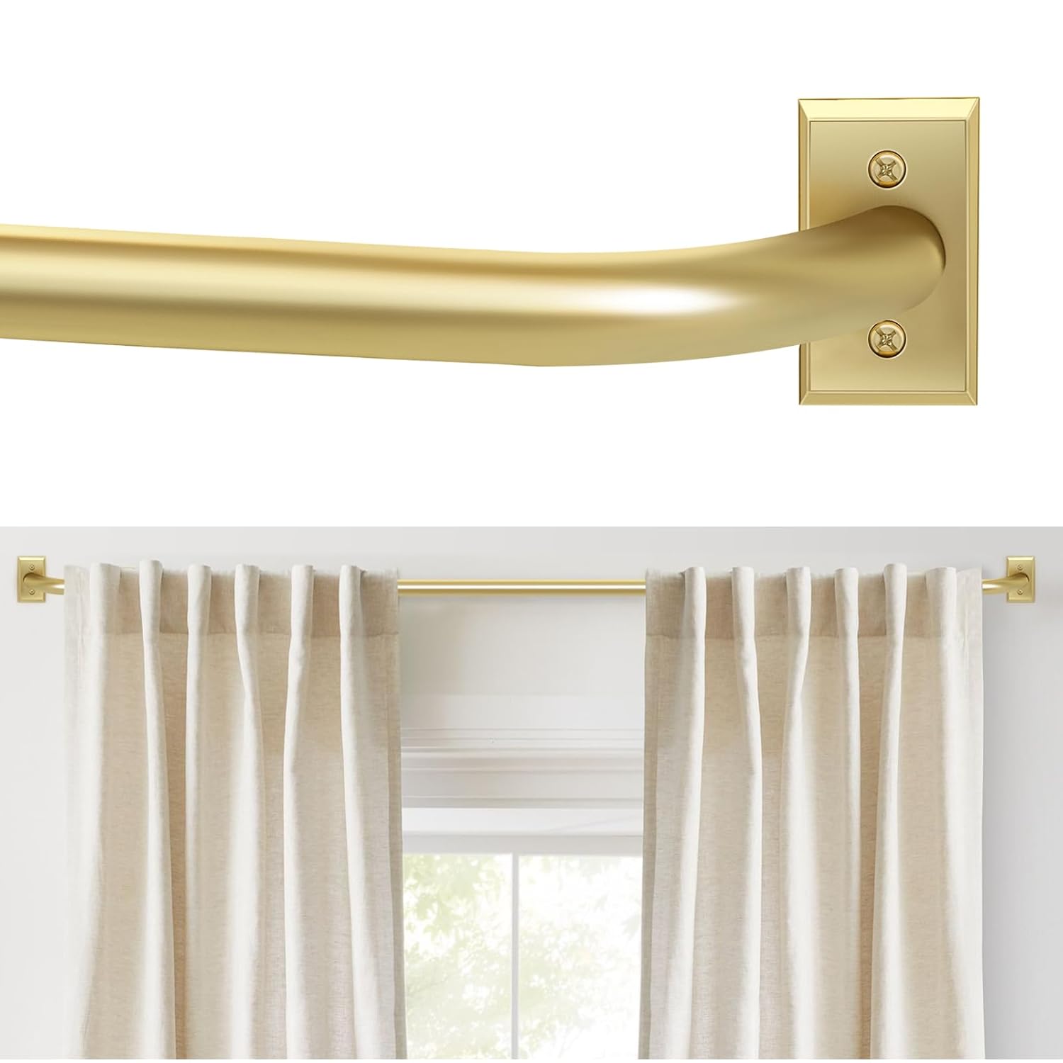 Gold Curtain Rod Room Darkening Rods for Windows 28 to 48 Inches 2 3-4Ft Wrap Around Curtain Rods