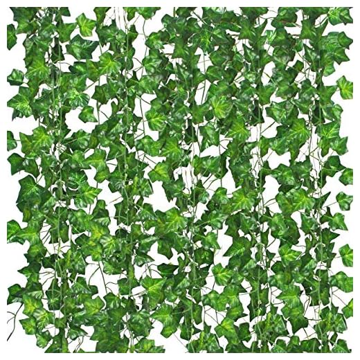 12 Pack Fake Vines for Room Decor Artificial Ivy Garland with Clip Green Flowers Hanging Plants Faux Greenery Leaves Bedroom Aesthetic Decor for Home Garden Wall Wedding