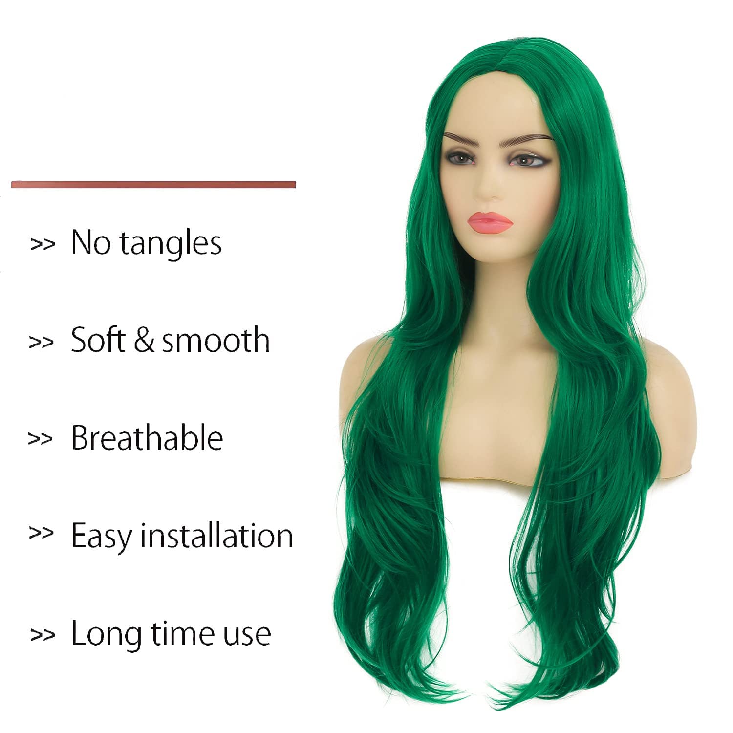 NEW ! Women Long 21 Inch Curly Wavy Wig Green Green Wig with Bangs Soft Long Wavy Wigs for Women Curly  main image 3