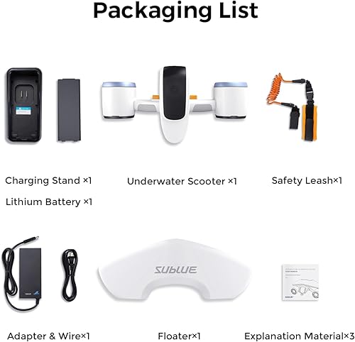 Miniatura 8 de Sublue Mix - Patineta submarina con soporte para cámara de acción, 30 minutos, 22lbf, 131 pies, impermeable, motores duales, para deportes