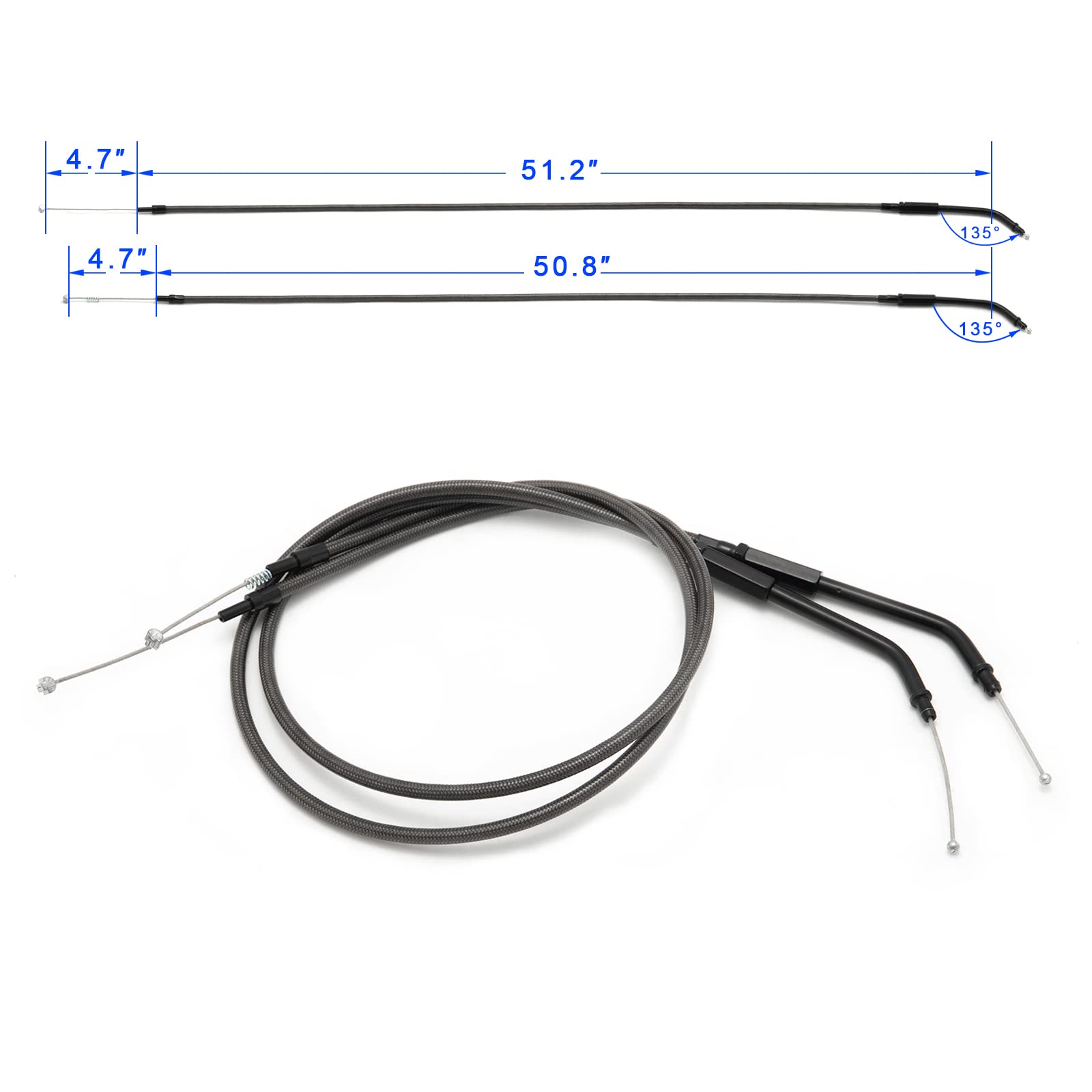 Stainless Braided +6" Throttle Cable Set for 1996-2007 Harley-Davidson