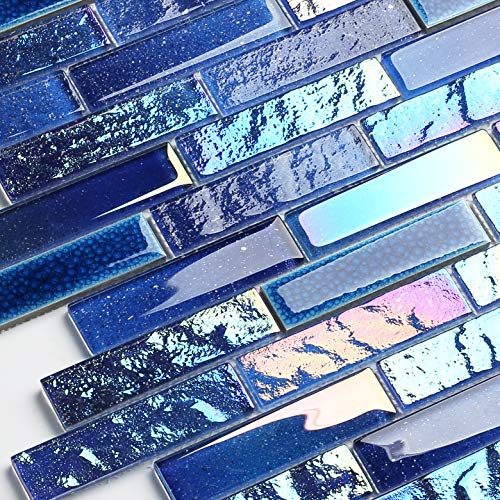 Blue Glass Porcelain Tile Box of 5 Square Feet Iridescent Starry Sky Backsplash Tile for Swimming Pool Kitchen Bathroom TSTNB18 (5 Square Feet)