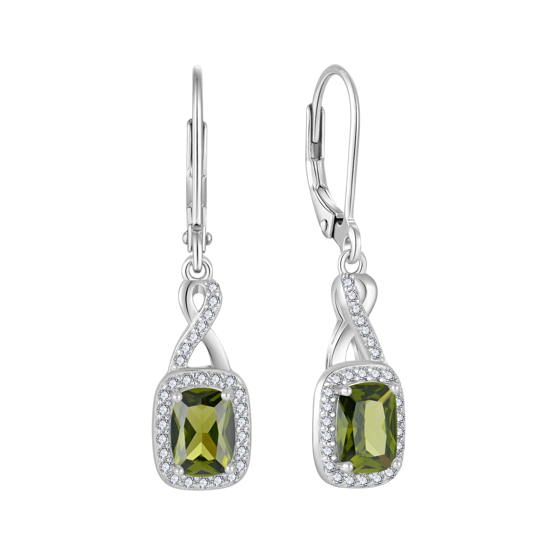 FJ Unendlichkeit Hängend Ohrringe Damen 925 Sterling Silber Prinzessschliff Quadrat Ohrringe Geburtsstein Schmuck Geschenke für Frauen