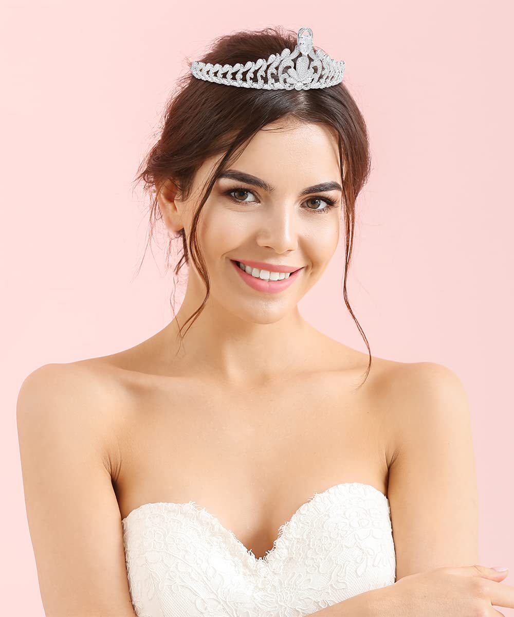 Silver Color Tiara Headband Luxury Hollowed-out Sparkling Cubic Zirconia Crown for Women Gift