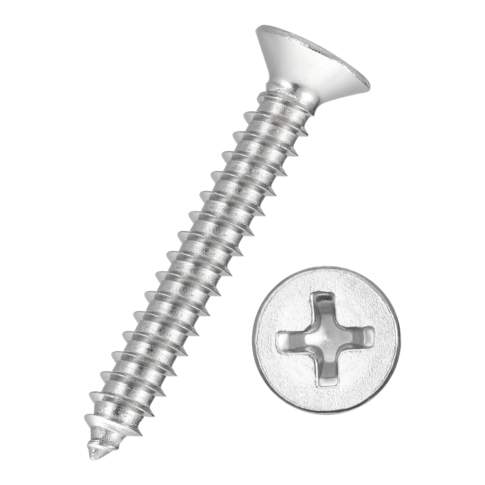 Kozelo 100pcs Phillips Flat Head Wood Screws - [#12x1-1/2"] 304 Stainless Steel Countersunk Self Tapping Screws for Furniture Assembly, Interior Trim, Outdoor Construction, Silver