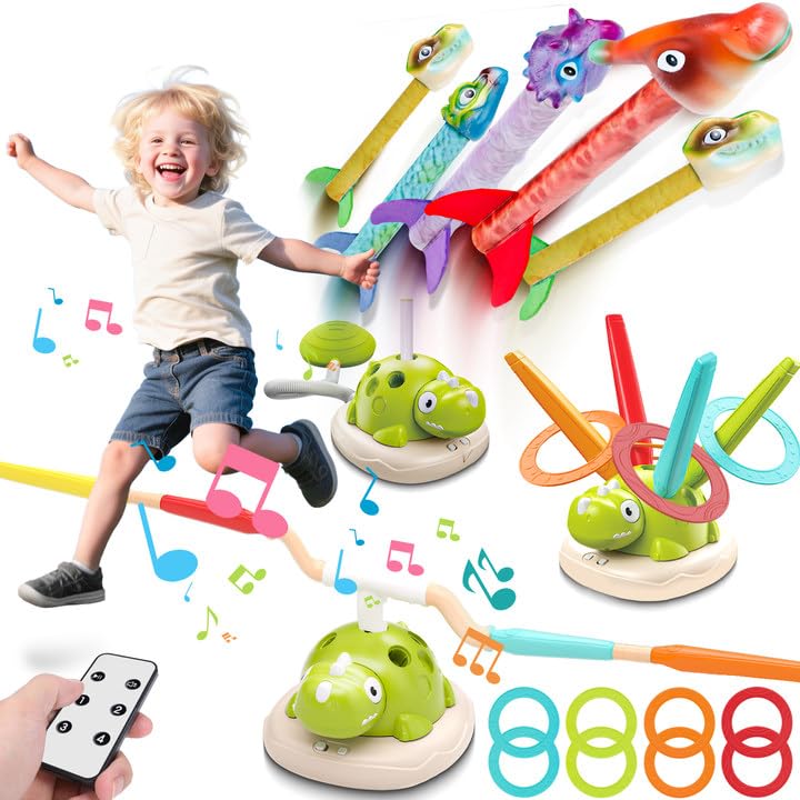 Image of Aliex 3 in 1 Dinosaur Musical Jumping, Toss Ring and Stomping Launch Rocket Launcher, Indoor & Outdoor Sports Toys with Remote Control for Kids Ages 3-8 4-6,Active Outside Toy Gift for Boys and Girls