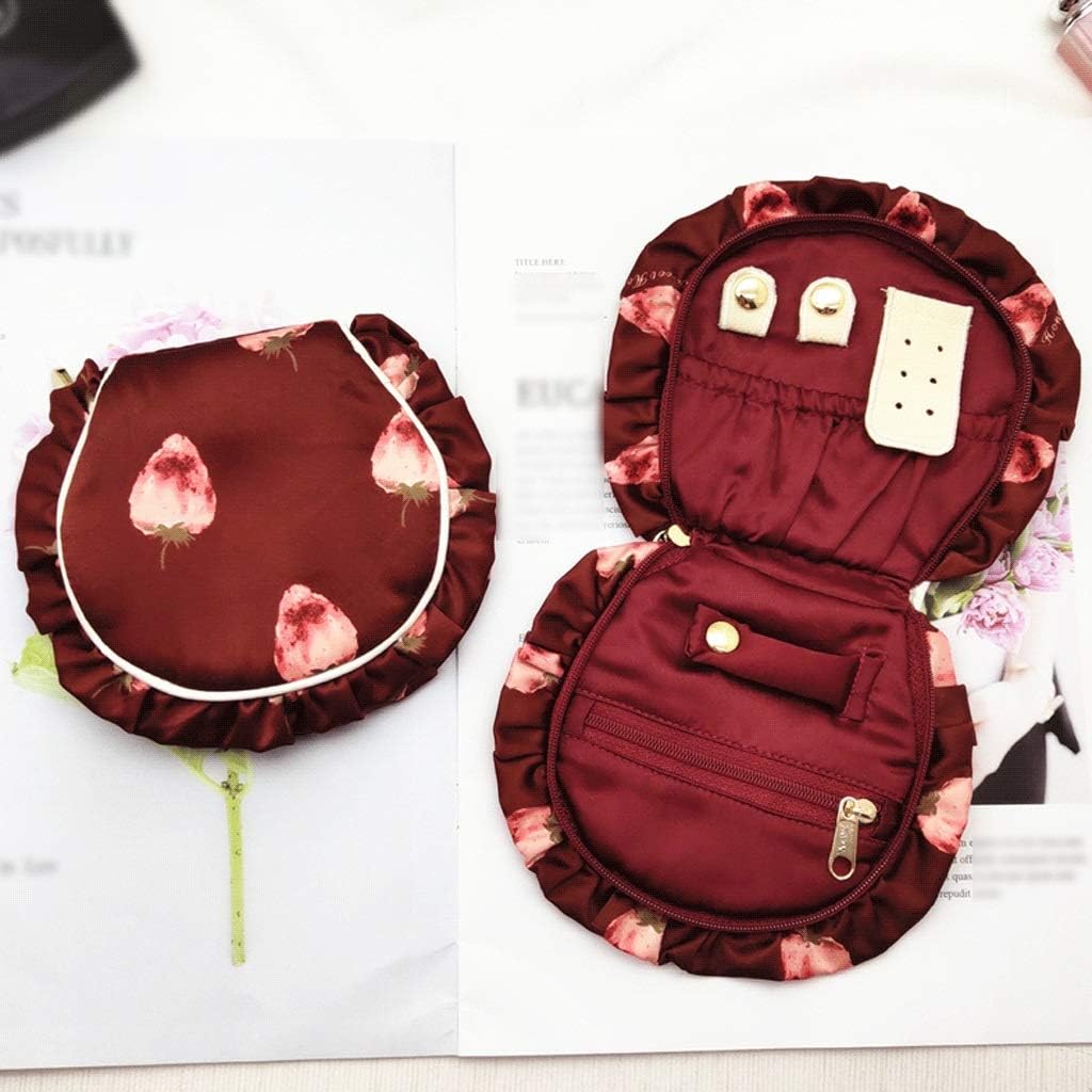 Jewelry Boxes Travel Jewelry Box with Strawberry Pattern Small Fabric Portable Jewelry Roll Case Portable Foldable Jewelry Bag for Women Jewelry Organizer (Jewelry Box B)