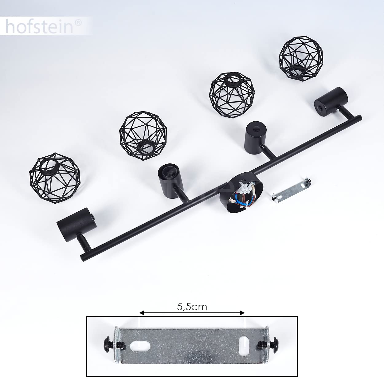 hofstein Lámpara de techo Palmira, lámpara de techo de metal en negro, 4 luces, con focos y brazos regulables, 4 x E14, diseño retro/vintage, sin bombilla(s)