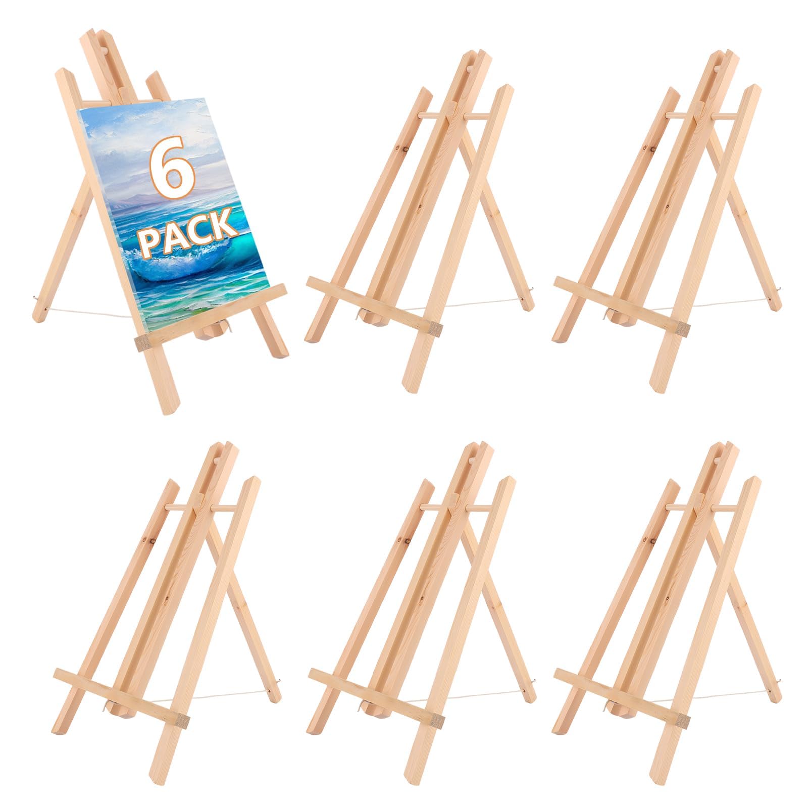 ASelected Set di 6 Cavalletti in Legno da Tavolo 30 cm, Cavalletto Pittura Pieghevole per Mini Tele, Cornici e Foto, Supporto in Pino per Eventi, Vetrine e Hobby Creativi