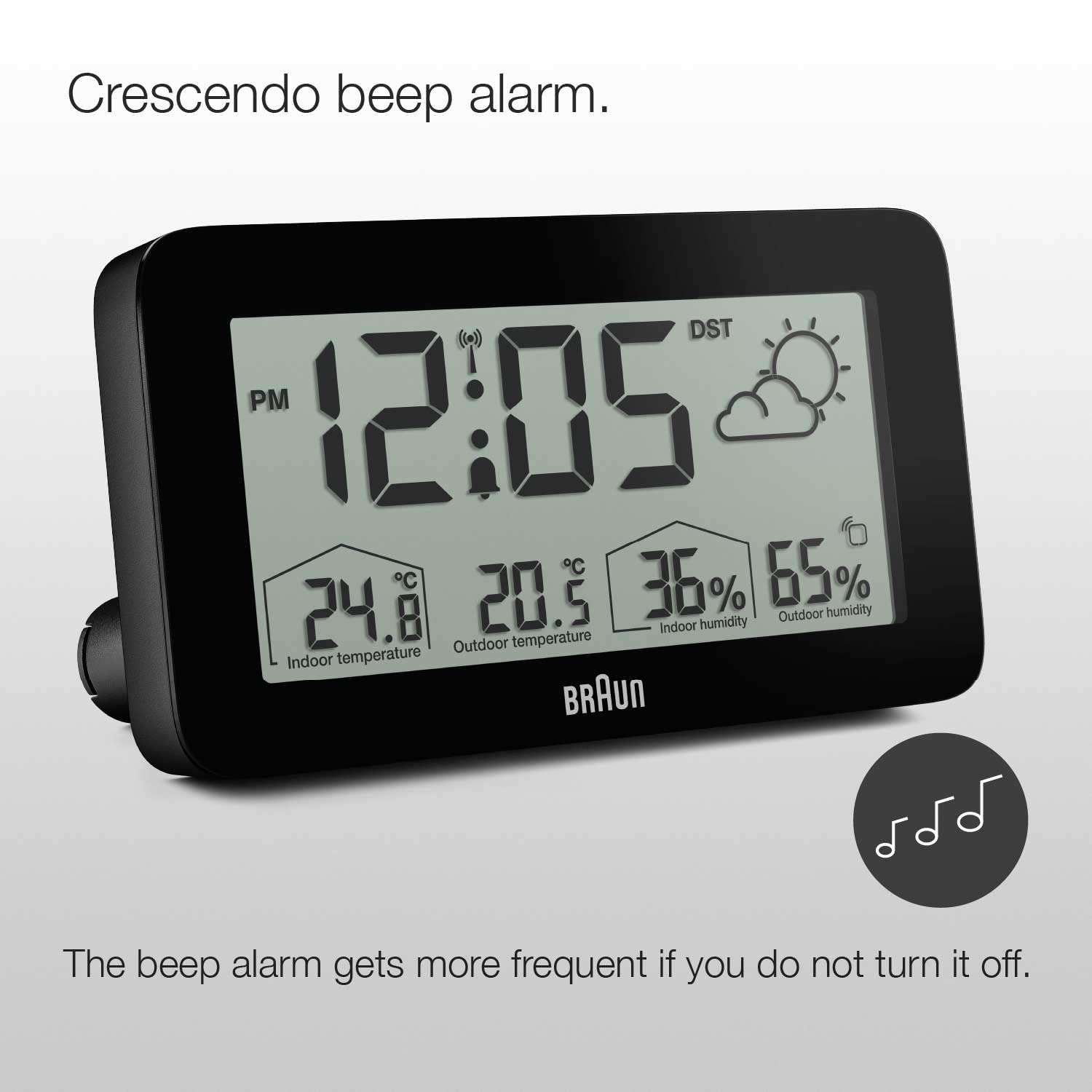 Braun BC13BP-DCF Station météo numérique radio-pilotée avec réveil, température, humidité, prévisions et alarme