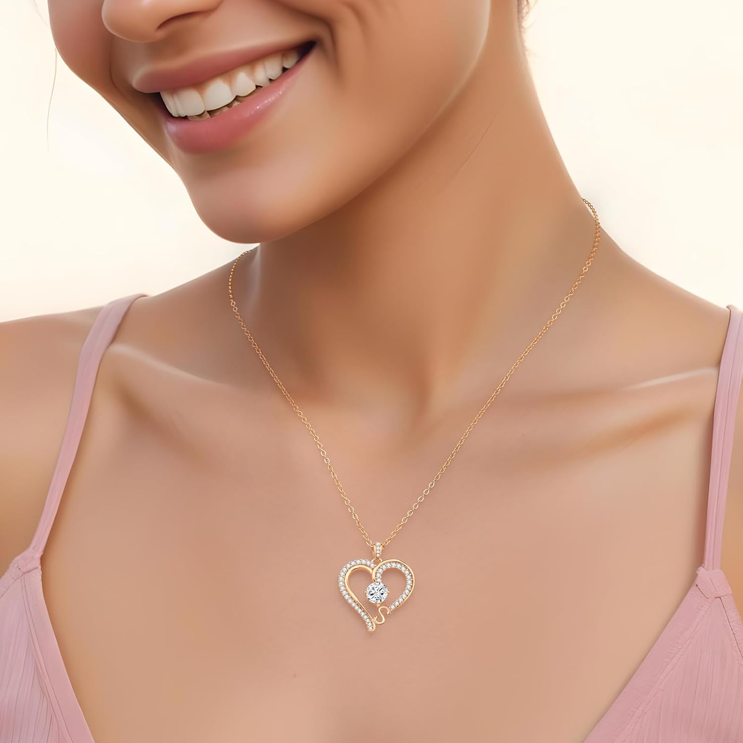 CDE Initial Necklaces for Women, Rose Gold A-Z Letter Heart Pendant Jewelry Gifts for Wife Mom Girlfriend Lady Her - Image 3