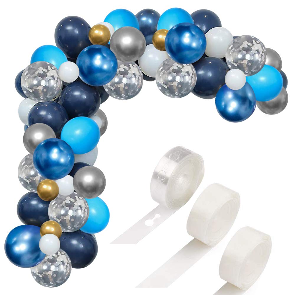 Blue and silver Party Balloons, 60 Pack 12 inch Birthday Parties Supplies DIY Balloons Arch Garland with 16ft Tape Strip & Dot Glue for Party Wedding Baby Shower Decorations (MetallicBlue-60pcs)